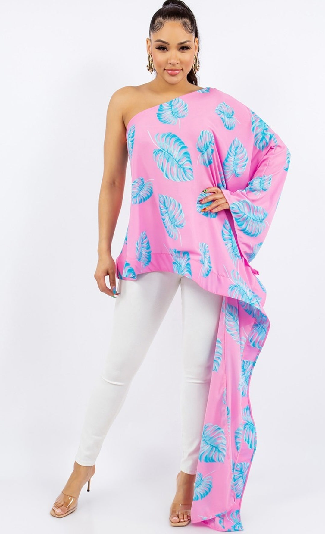 Pink and Blue One shoulder Top