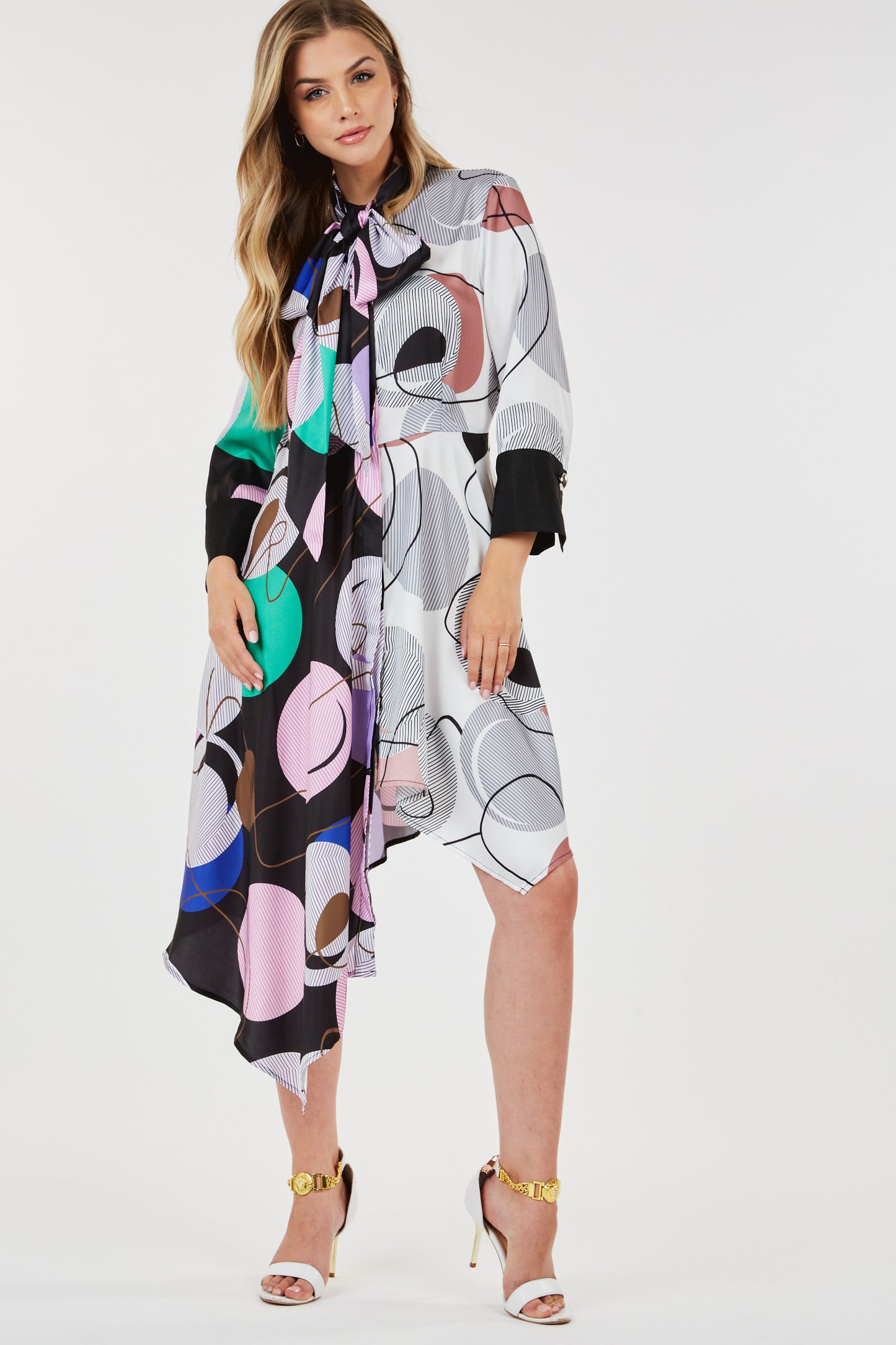 Multi Print Long Sleeve Dress
