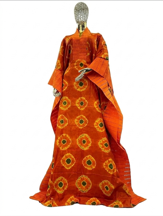 Radiant Orange Tie-Dye Kaftan Dress
