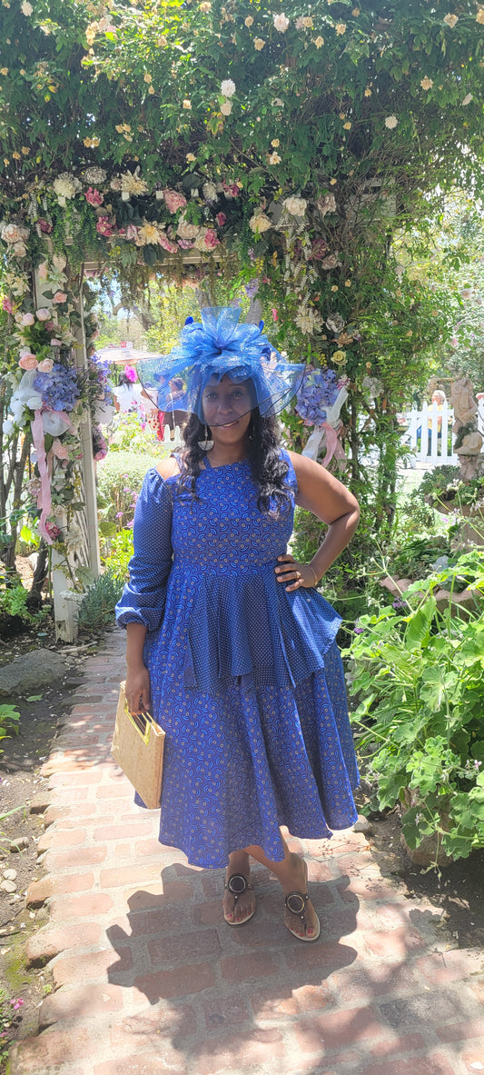 Blue Seshoeshoe Print Dress - Pricing Available upon Request
