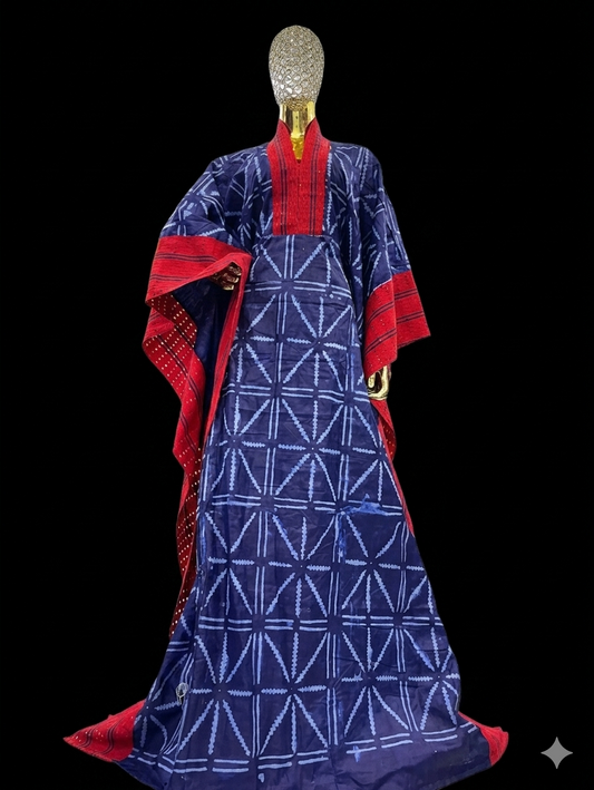 Midnight Indigo & Crimson Geometric Kaftan