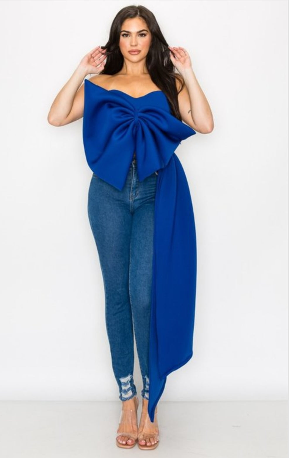 Blue Front Bow Tube top